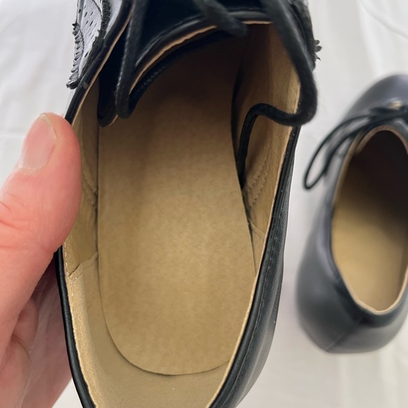 Women's Black Stacked Heel Lace-Up Brogue Oxford Shoes Size 37 New without Box - Picture 5 of 9